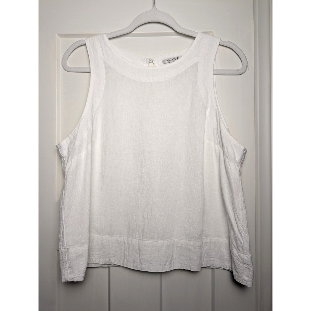 Nic+Zoe Linen Rayon Blend Sleeveless Tank Top Blouse White Size Large